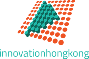 Logo with teal arrow and orange dots, text reads Innovation Hong Kong.
