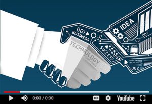 Handshake between human and robotic hands symbolizing technology and business integration.