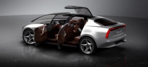 Futuristic luxury car with gull-wing doors and sleek design.