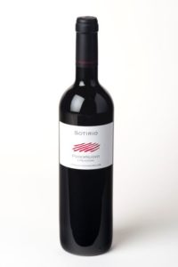 Elegant bottle of red wine with a minimalist label design.
