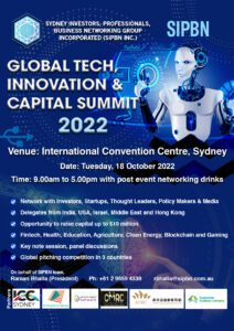 Poster for the Global Tech, Innovation & Capital Summit 2022 in Sydney.