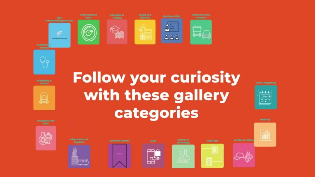 Poster reading "Follow your curiosity" with colorful icons